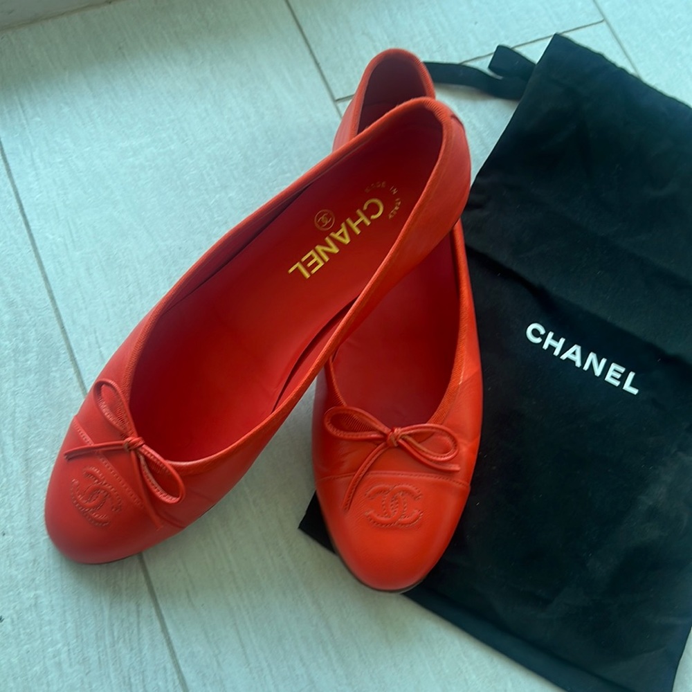 Chanel Ballet Flat Orange-Red size 41.5 -EUC